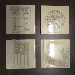 Architecture blueprint coasters / tiles (4) NWOT